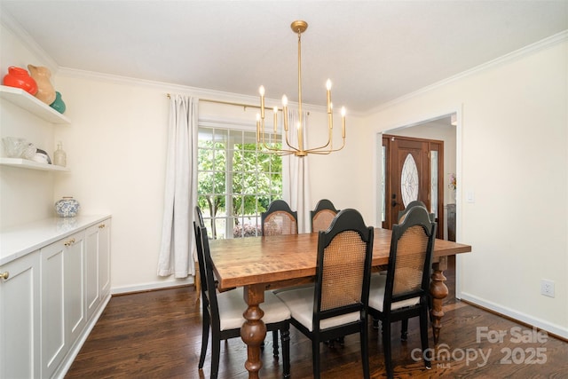 139 Palaside Dr NE, Concord, NC 28025 - dining space with a chandelier, ornamental molding, and dark wood-style flooring