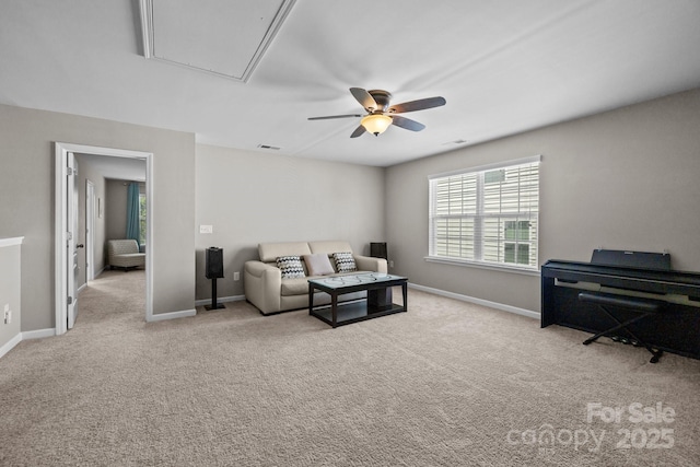 1569 Shannon Falls Dr, Fort Mill, SC 29715 - carpeted living area featuring attic access and a ceiling fan