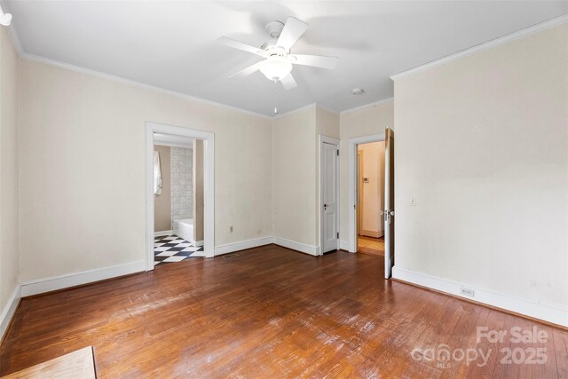 805 S Main St, Mount Holly, NC 28120 - empty room with a ceiling fan, wood finished floors, and ornamental molding