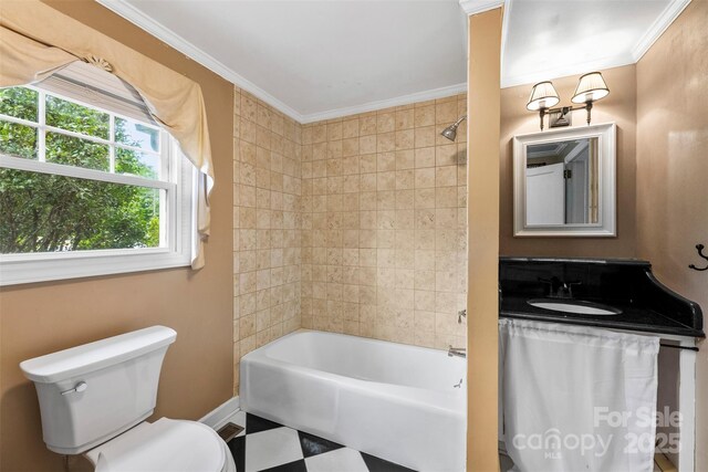 805 S Main St, Mount Holly, NC 28120 - bathroom featuring crown molding, shower / bathtub combination, and vanity
