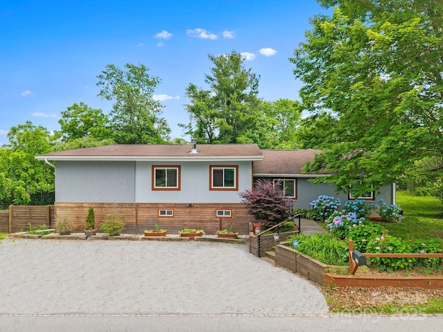 419 E Blue Ridge Rd, East Flat Rock, NC 28726 - ranch-style home with a vegetable garden and roof with shingles