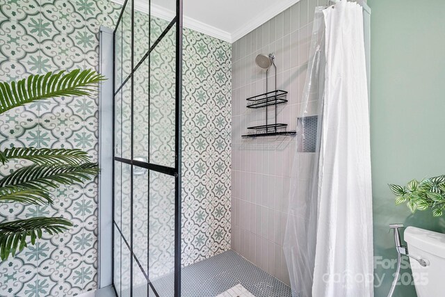 419 E Blue Ridge Rd, East Flat Rock, NC 28726 - full bath with a shower stall and ornamental molding
