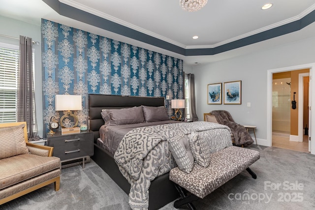 10203 Loch Lomond Dr, Charlotte, NC 28278 - carpeted bedroom with crown molding and recessed lighting