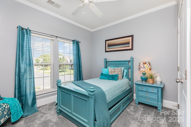 10203 Loch Lomond Dr, Charlotte, NC 28278 - bedroom with ornamental molding, carpet floors, multiple windows, and a ceiling fan