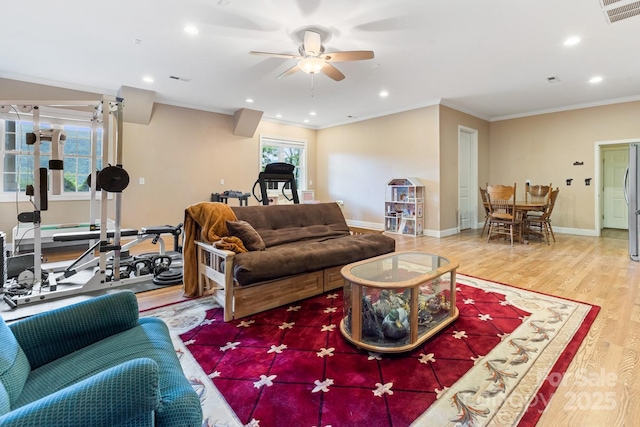 6 Grouse Ter, Fairview, NC 28730 - living area with ceiling fan, crown molding, recessed lighting, and wood finished floors