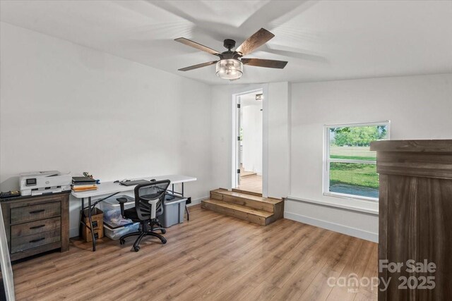 5740 Crouse Rd, Crouse, NC 28033 - office featuring wood finished floors and a ceiling fan