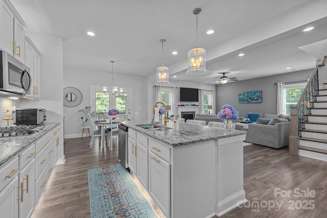 322 Ethan Ln, Rock Hill, SC 29732 - kitchen with a ceiling fan, stainless steel appliances, recessed lighting, plenty of natural light, and dark wood-type flooring