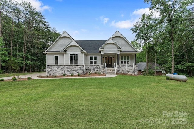 8283 Long Island Rd, Catawba, NC 28609 - craftsman inspired home featuring stone siding, a porch, and a front yard