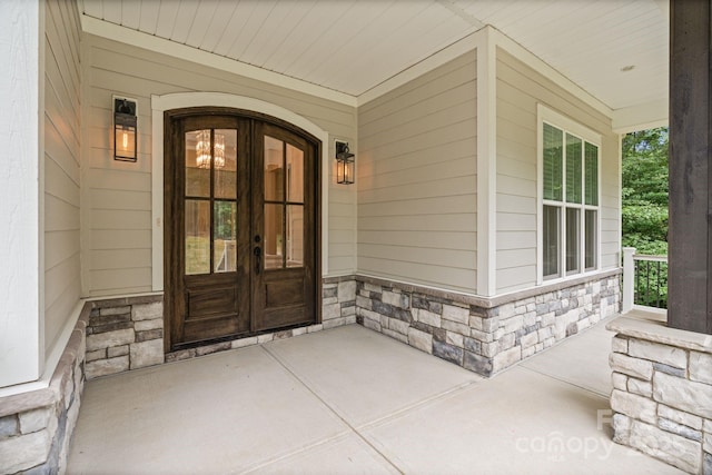 8283 Long Island Rd, Catawba, NC 28609 - entrance to property with a porch, stone siding, and french doors