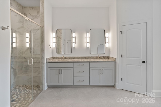 8283 Long Island Rd, Catawba, NC 28609 - bathroom featuring double vanity, a shower stall, and tile patterned floors