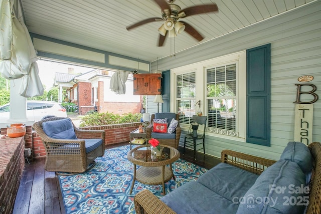 153 S Center St, Taylorsville, NC 28681 - covered porch featuring ceiling fan and an outdoor living space
