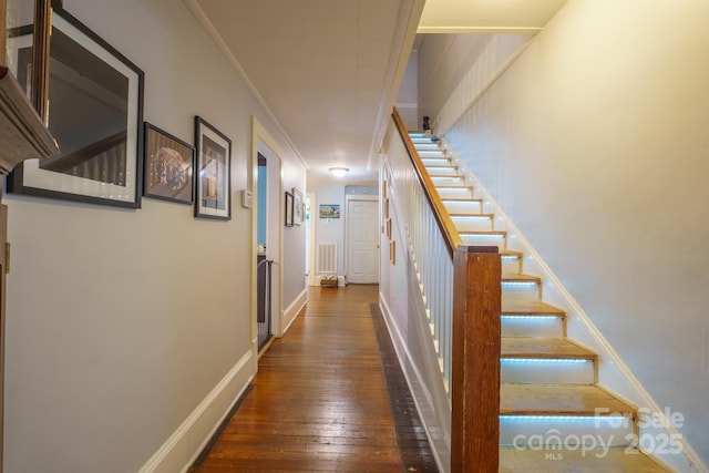 153 S Center St, Taylorsville, NC 28681 - stairway with hardwood / wood-style floors and baseboards