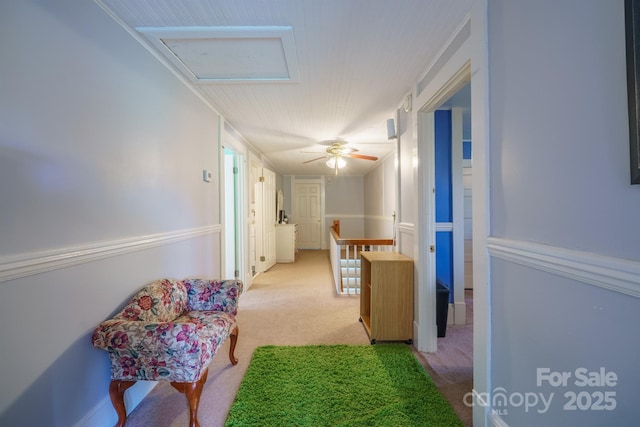 153 S Center St, Taylorsville, NC 28681 - corridor with light colored carpet and attic access