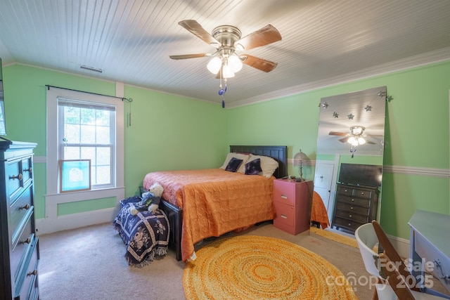 153 S Center St, Taylorsville, NC 28681 - carpeted bedroom featuring a ceiling fan, baseboards, and wooden ceiling