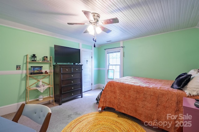 153 S Center St, Taylorsville, NC 28681 - bedroom with carpet, baseboards, ceiling fan, and ornamental molding