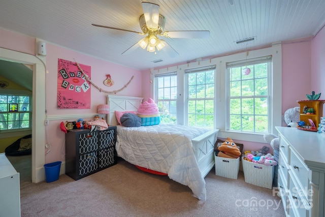 153 S Center St, Taylorsville, NC 28681 - carpeted bedroom with ceiling fan and wood ceiling