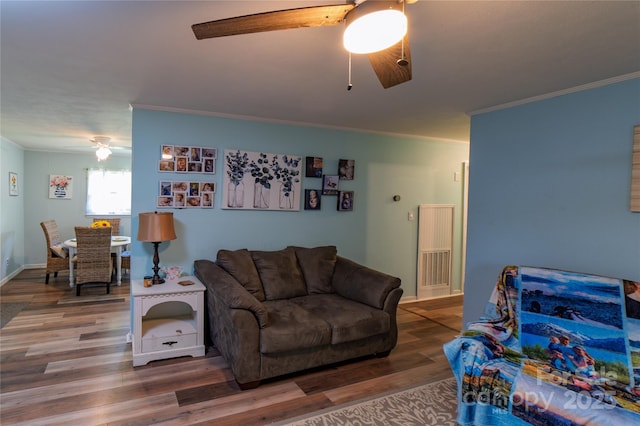 86 Pine Grove Dr, Andrews, NC 28901 - living room featuring a ceiling fan, crown molding, and wood finished floors