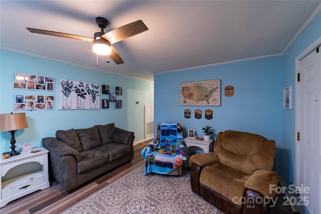 86 Pine Grove Dr, Andrews, NC 28901 - living area with crown molding, wood finished floors, and ceiling fan