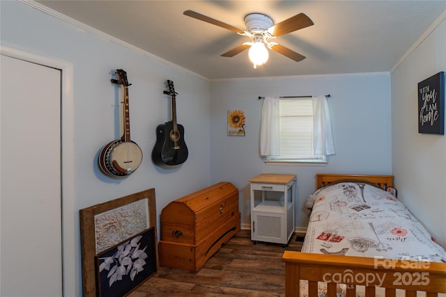 86 Pine Grove Dr, Andrews, NC 28901 - bedroom featuring dark wood-style floors, ornamental molding, and a ceiling fan