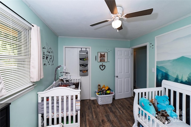 86 Pine Grove Dr, Andrews, NC 28901 - bedroom featuring wood finished floors, a crib, crown molding, and ceiling fan