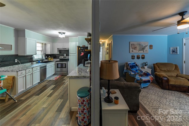 86 Pine Grove Dr, Andrews, NC 28901 - living room featuring ceiling fan and dark wood finished floors