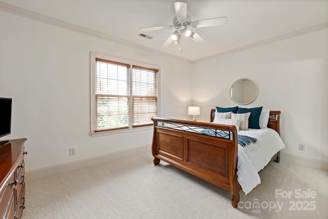 1500 Lookout Cir, Waxhaw, NC 28173 - bedroom featuring light colored carpet, ornamental molding, and a ceiling fan