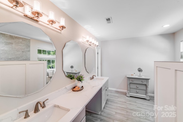 15811 Burlingame Dr, Huntersville, NC 28078 - bathroom with double vanity and wood finished floors