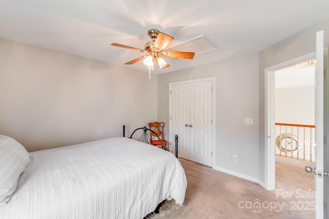 15811 Burlingame Dr, Huntersville, NC 28078 - bedroom featuring light colored carpet, a closet, and ceiling fan