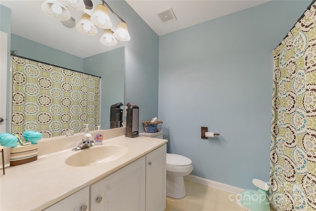 4000 Garfield Ct, Waxhaw, NC 28173 - bathroom with vanity, tile patterned flooring, a shower with shower curtain, and a chandelier