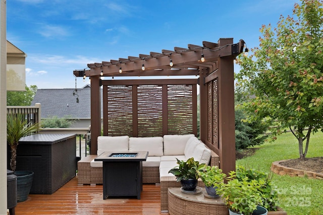 288 Ollie Weaver Rd, Weaverville, NC 28787 - deck with an outdoor living space with a fire pit and a pergola