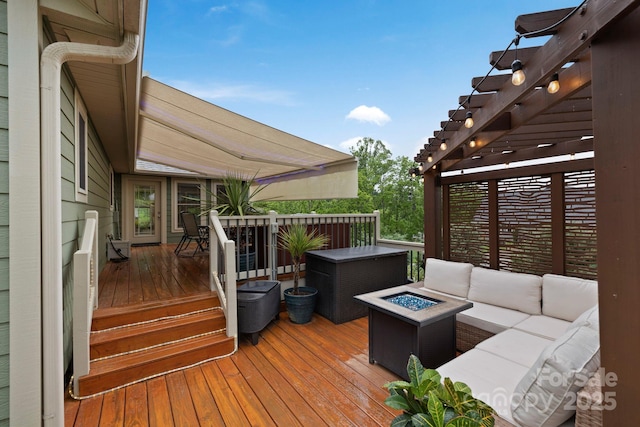 288 Ollie Weaver Rd, Weaverville, NC 28787 - wooden deck featuring an outdoor living space with a fire pit and a pergola