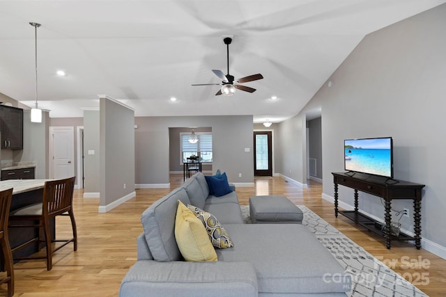 288 Ollie Weaver Rd, Weaverville, NC 28787 - living area featuring a ceiling fan, light wood-style flooring, and recessed lighting