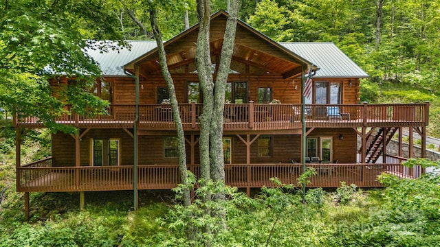 587 Grouse Thicket Rd, Mars Hill, NC 28754 - rear view of property with a deck, a metal roof, and stairs