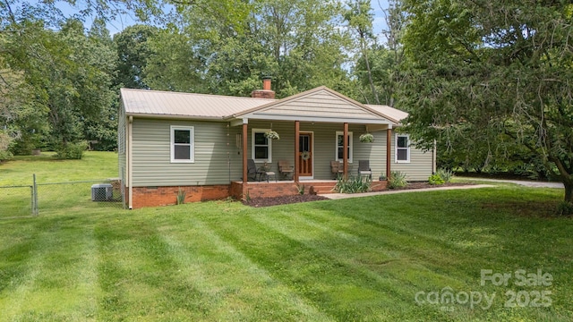3980 English Oak Dr, Lincolnton, NC 28092 - view of front facade with a porch, a metal roof, and a chimney