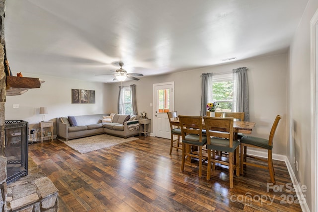 3980 English Oak Dr, Lincolnton, NC 28092 - living room featuring dark wood finished floors and ceiling fan