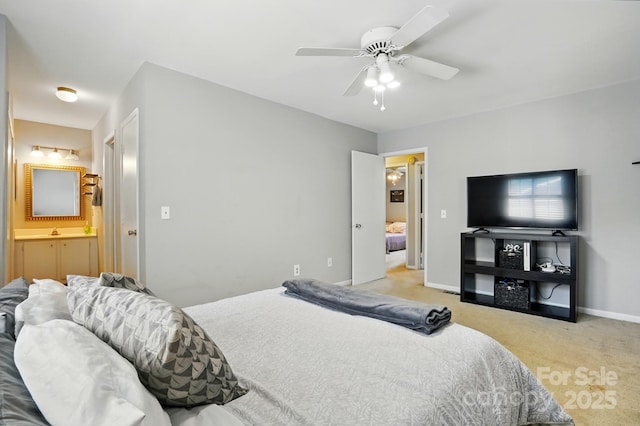 6044 Heath Valley Rd, Charlotte, NC 28210 - bedroom featuring carpet, ensuite bath, baseboards, and a ceiling fan