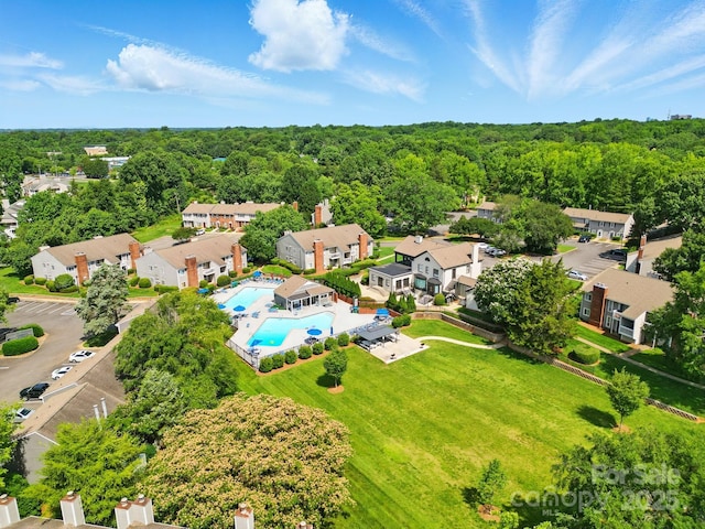 6044 Heath Valley Rd, Charlotte, NC 28210 - aerial perspective of suburban area with a pool area and a forest