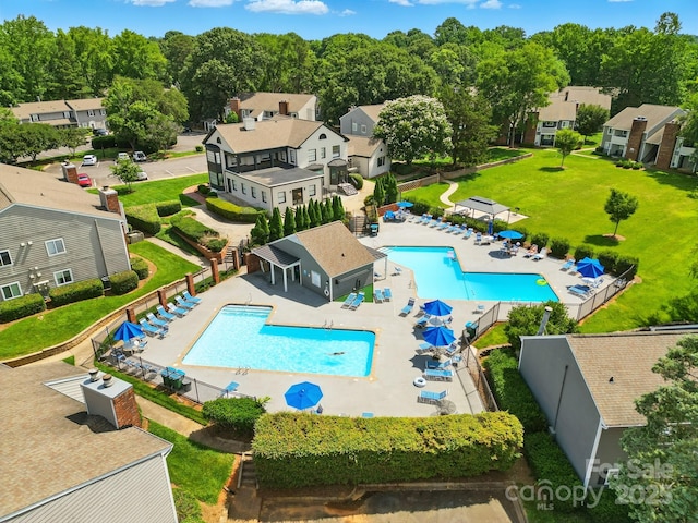 6044 Heath Valley Rd, Charlotte, NC 28210 - aerial perspective of suburban area featuring a pool