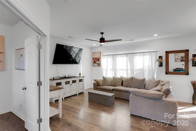112 Aspire Cir, Wingate, NC 28174 - living area with a ceiling fan, wood finished floors, and recessed lighting