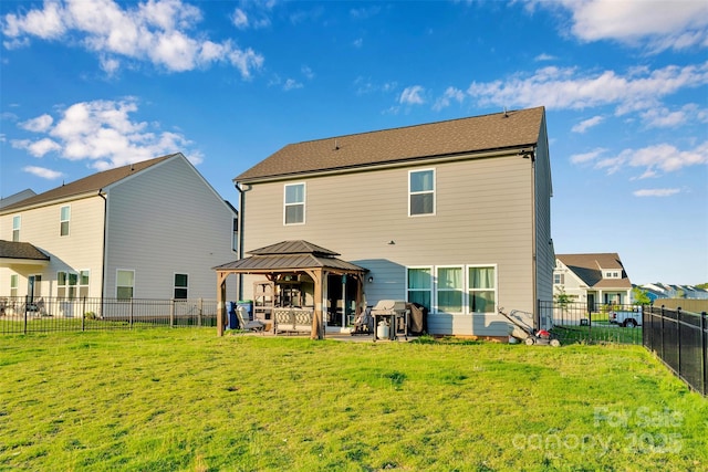 112 Aspire Cir, Wingate, NC 28174 - rear view of house featuring a gazebo, a patio, and a fenced backyard