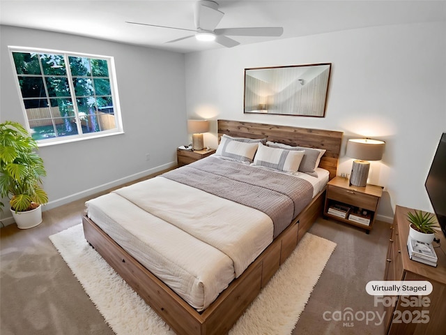7134 Rollingridge Dr, Charlotte, NC 28211 - carpeted bedroom featuring baseboards and a ceiling fan