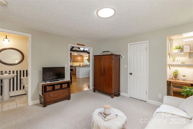 540 Oak Grove Rd, Flat Rock, NC 28731 - carpeted living room with a textured ceiling and baseboards