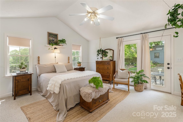 540 Oak Grove Rd, Flat Rock, NC 28731 - bedroom with access to outside, multiple windows, lofted ceiling, and light colored carpet