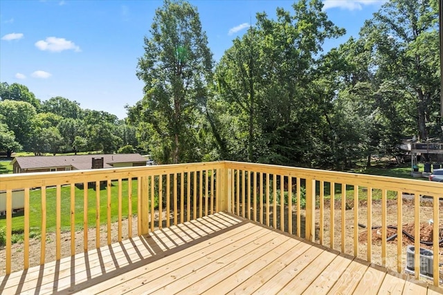 5526 Brookwood Ln, Hickory, NC 28602 - wooden terrace with view of wooded area and a yard