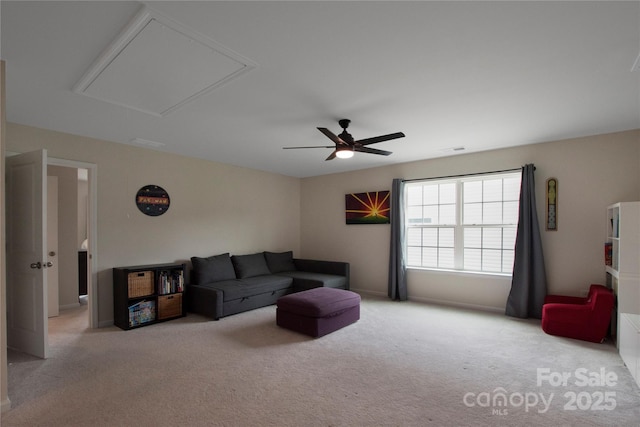 334 Kennerly Center Dr, Mooresville, NC 28115 - carpeted living area featuring attic access and ceiling fan