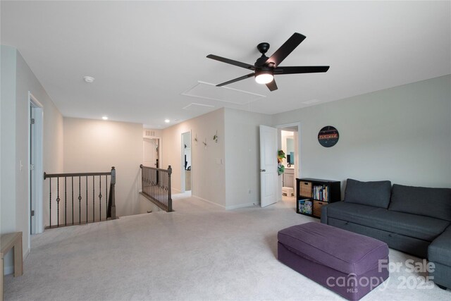 334 Kennerly Center Dr, Mooresville, NC 28115 - living area with attic access, ceiling fan, light carpet, and recessed lighting
