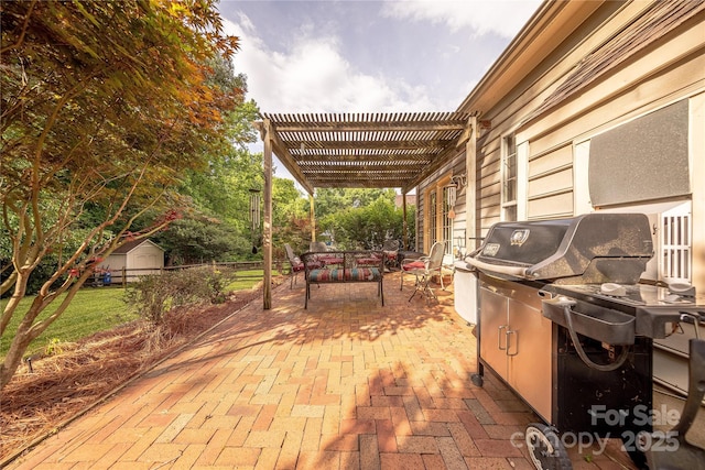 901 Clearbrook Rd, Matthews, NC 28105 - view of patio / terrace featuring a pergola, outdoor dining space, a storage shed, and area for grilling