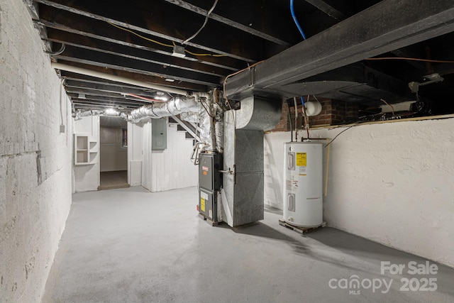 115 E Catawba St, Morganton, NC 28655 - unfinished below grade area with water heater, electric panel, and heating unit