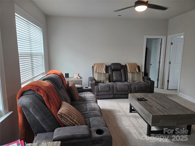 5000 Britannia Blvd, Waxhaw, NC 28173 - living room featuring carpet, a ceiling fan, and baseboards