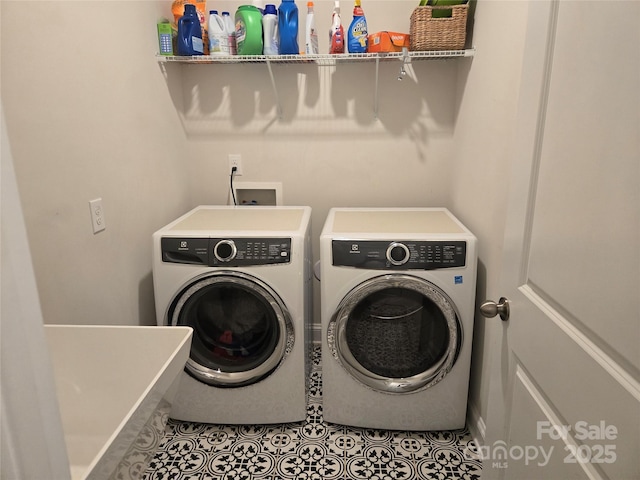 5000 Britannia Blvd, Waxhaw, NC 28173 - laundry area with washer and clothes dryer and tile patterned flooring